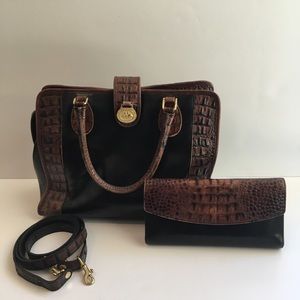 !SOLD! Brahmin Black And Tan Croc Handbag & Wallet